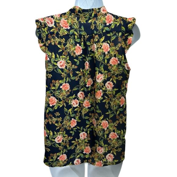 Sweet Rain Floral Sleeveless Blouse Sz M V-Neck Tie Relaxed Fit Round Hem Top - Picture 5 of 6